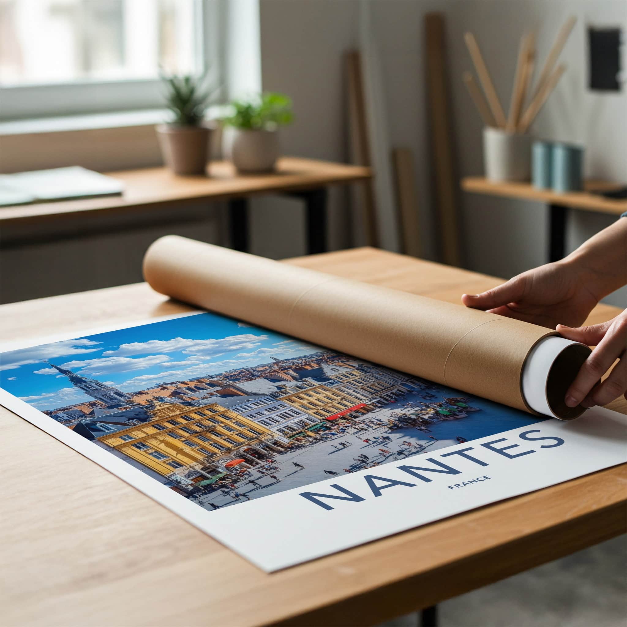 Nantes Poster - France Travel Art - Bustling City Square Wall Decor