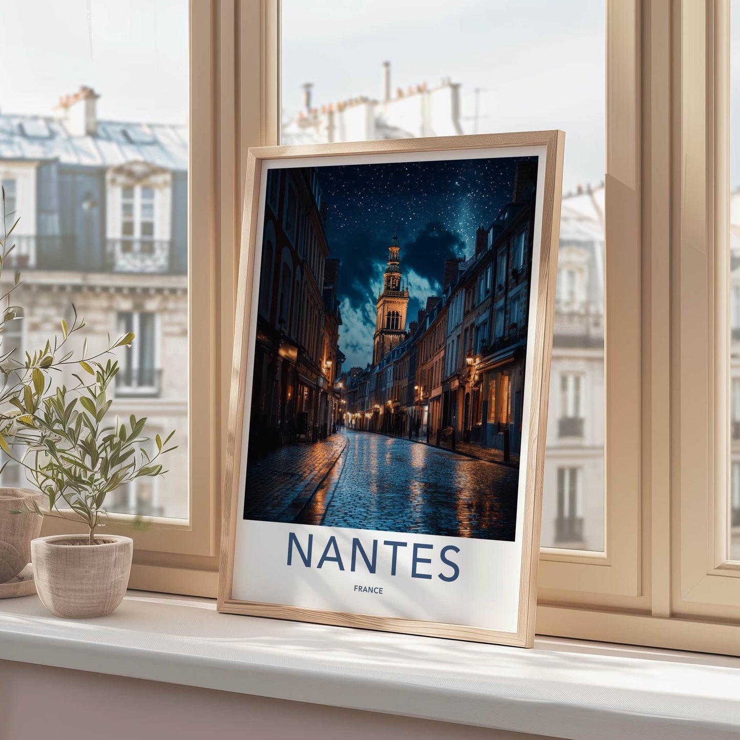 Nantes Poster - France Travel Print - Starry Tower Street Framed Decor