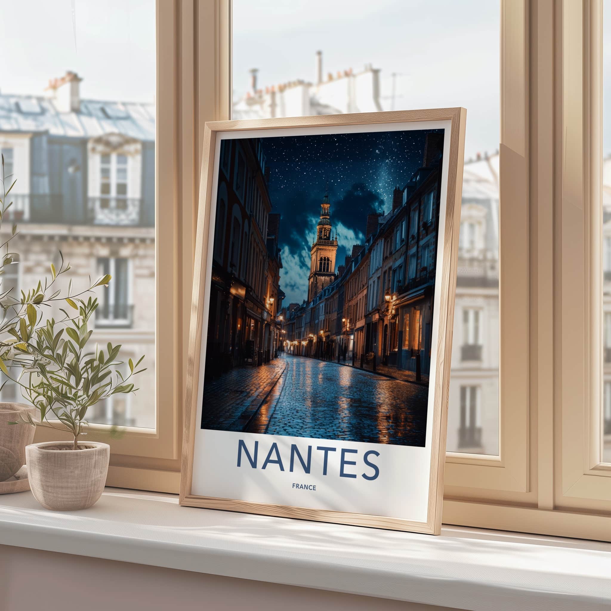 Nantes Poster - France Travel Print - Starry Tower Street Framed Decor