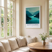 Nappstraumen Poster - Norway Travel Art - Fjord Mountain Water Wall Decor