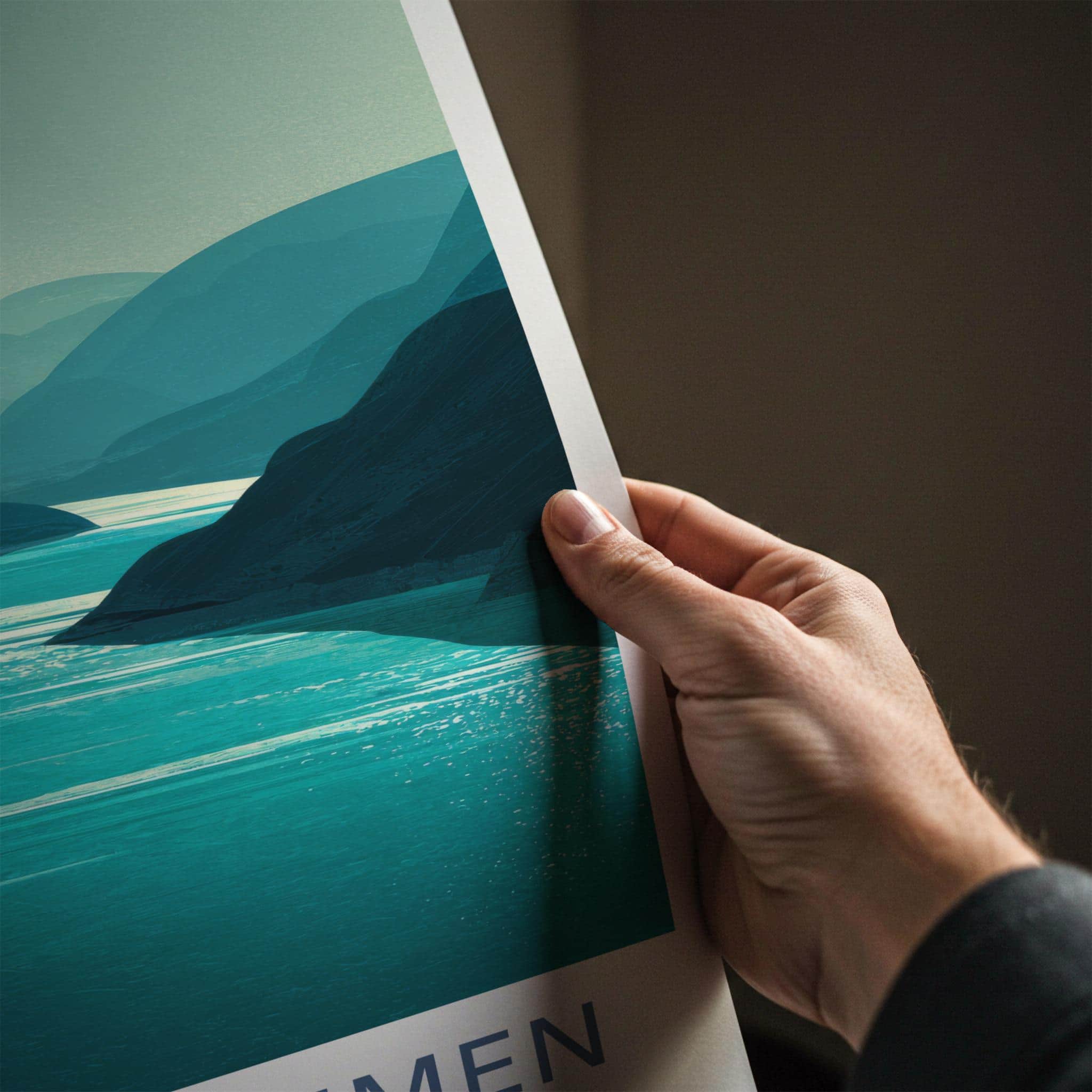 Nappstraumen Poster - Norway Travel Art - Fjord Mountain Water Wall Decor
