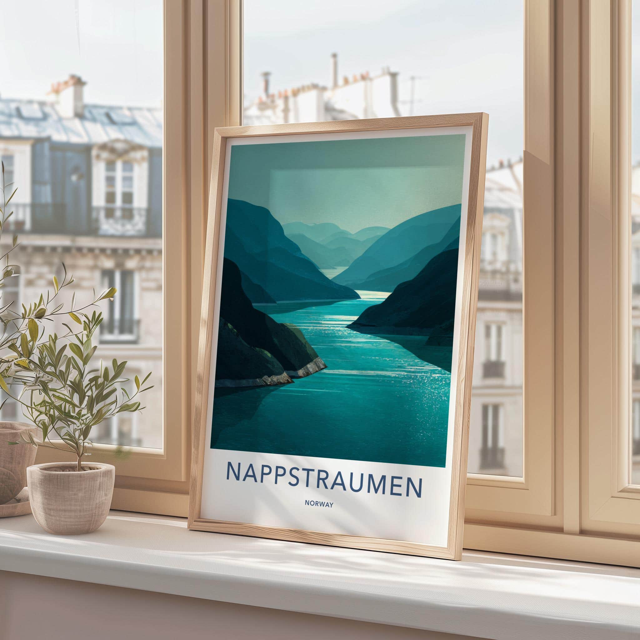 Nappstraumen Poster - Norway Travel Art - Fjord Mountain Water Wall Decor