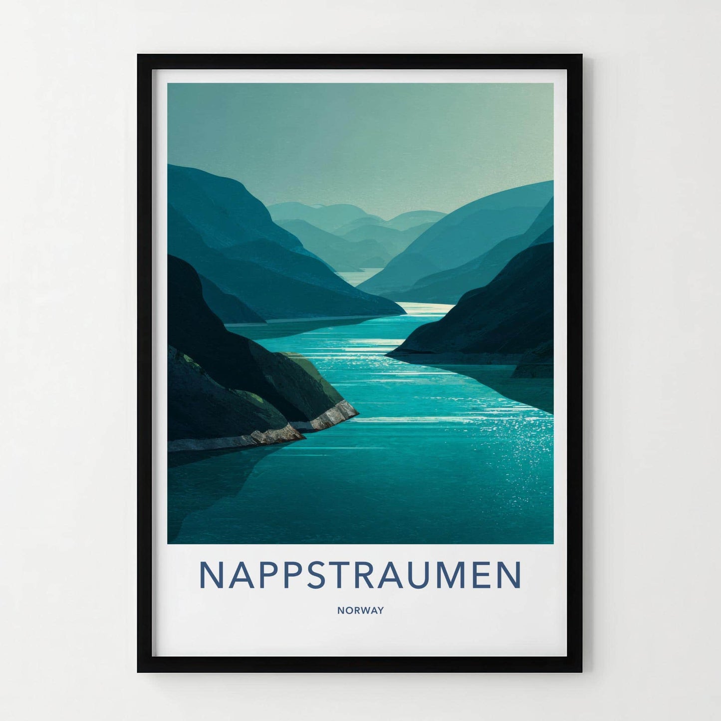 Nappstraumen Poster - Norway Travel Art - Fjord Mountain Water Wall Decor