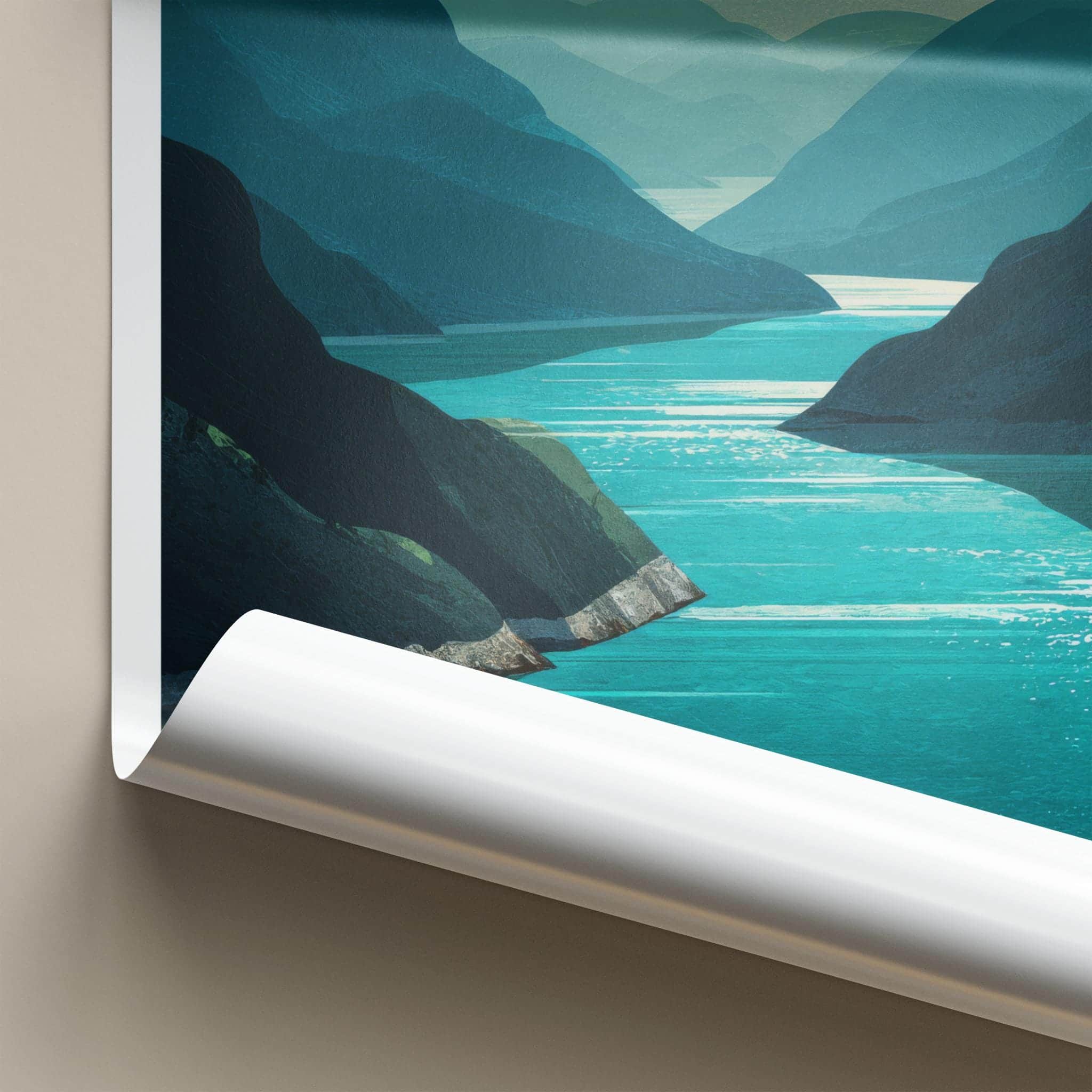 Nappstraumen Poster - Norway Travel Art - Fjord Mountain Water Wall Decor