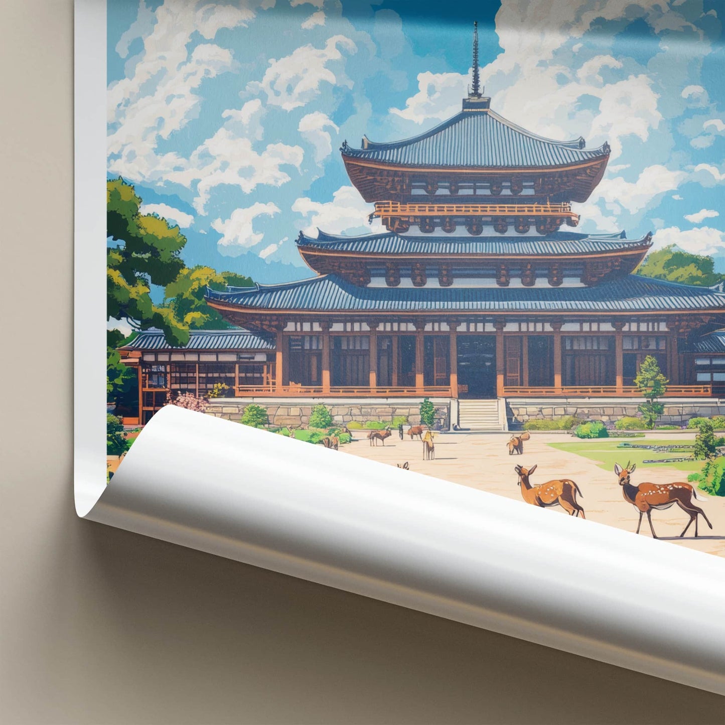 Nara Poster - Japan Framed Print - Temple Garden Deer Framed Decor