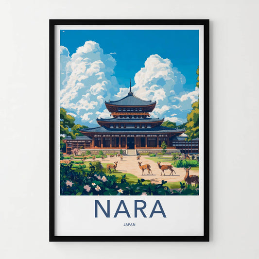 Nara Poster - Japan Framed Print - Temple Garden Deer Framed Decor