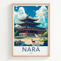 Nara Poster - Japan Travel Art - Ancient Temple Deer Home Decor