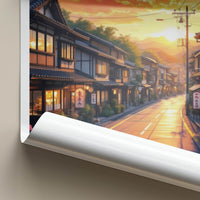 Narai-Juku Poster - Japan Travel Art - Golden Sunset Street Home Decor