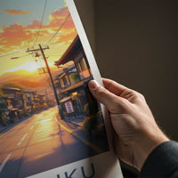 Narai-Juku Poster - Japan Travel Art - Golden Sunset Street Home Decor