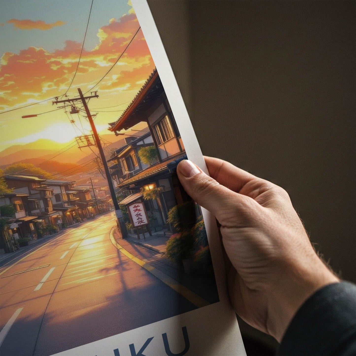 Narai-Juku Poster - Japan Travel Art - Golden Sunset Street Home Decor