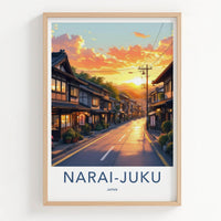 Narai-Juku Poster - Japan Travel Art - Golden Sunset Street Home Decor