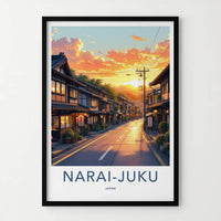 Narai-Juku Poster - Japan Travel Art - Golden Sunset Street Home Decor
