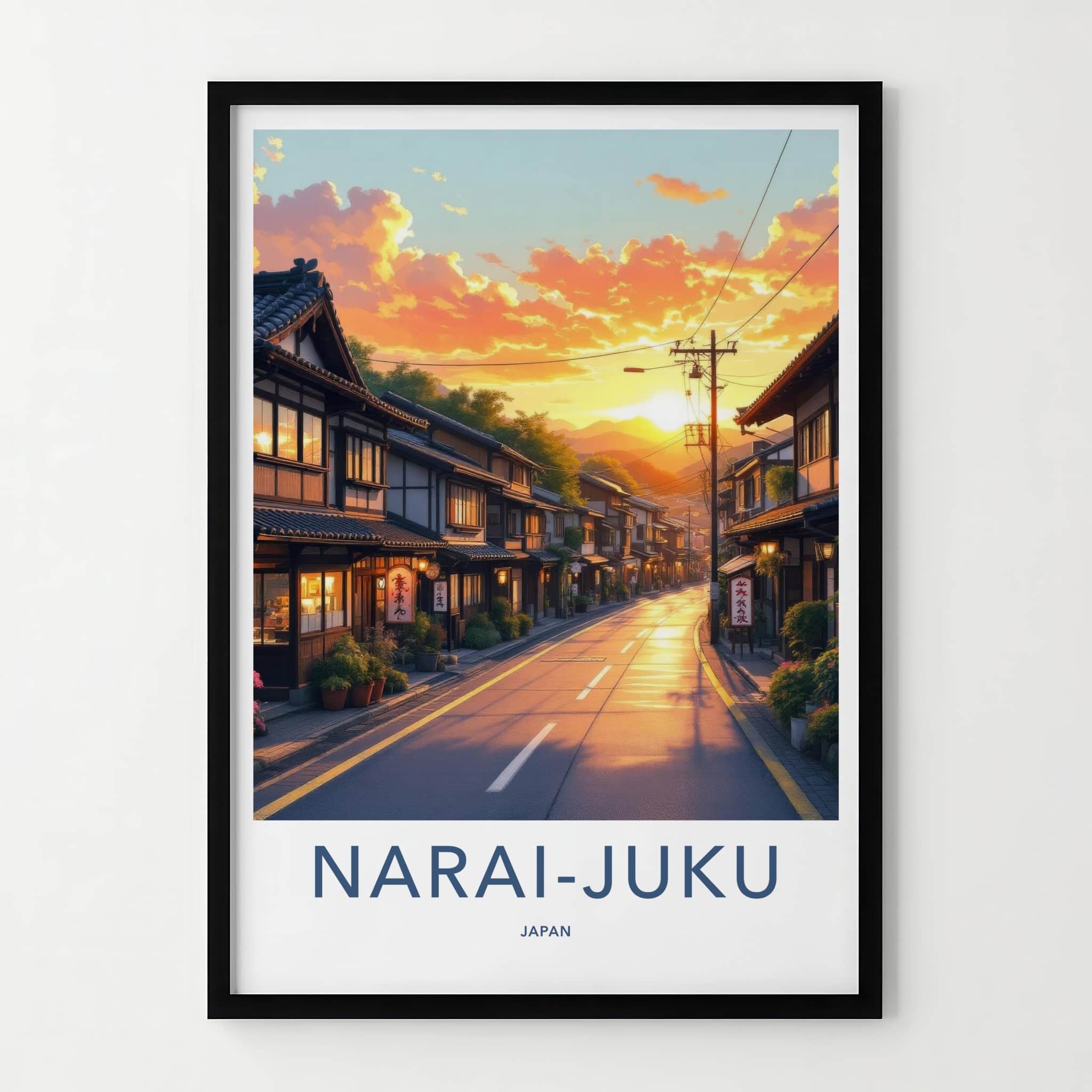 Narai-Juku Poster - Japan Travel Art - Golden Sunset Street Home Decor