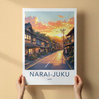 Narai-Juku Poster - Japan Travel Art - Golden Sunset Street Home Decor