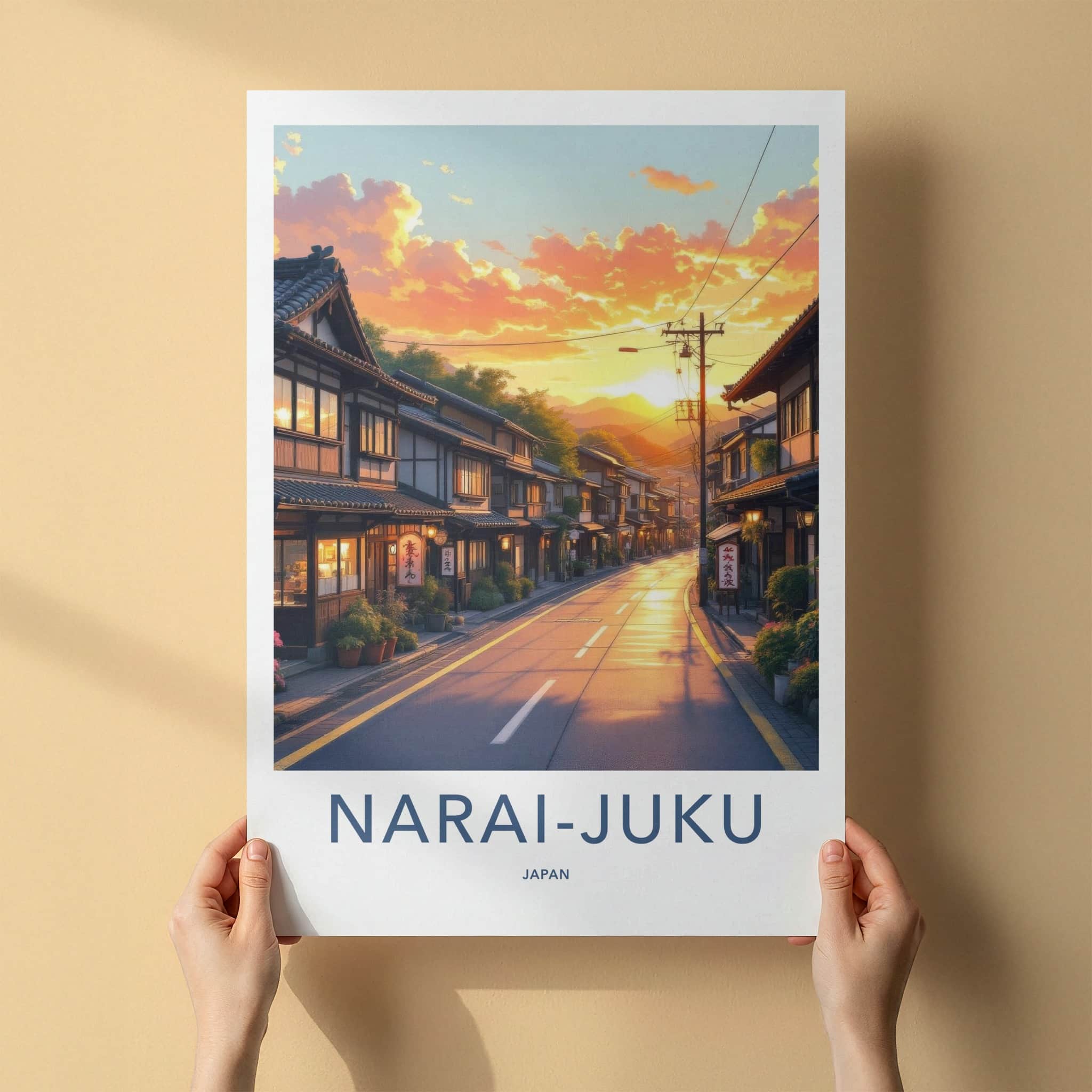 Narai-Juku Poster - Japan Travel Art - Golden Sunset Street Home Decor