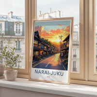 Narai-Juku Poster - Japan Travel Art - Golden Sunset Street Home Decor
