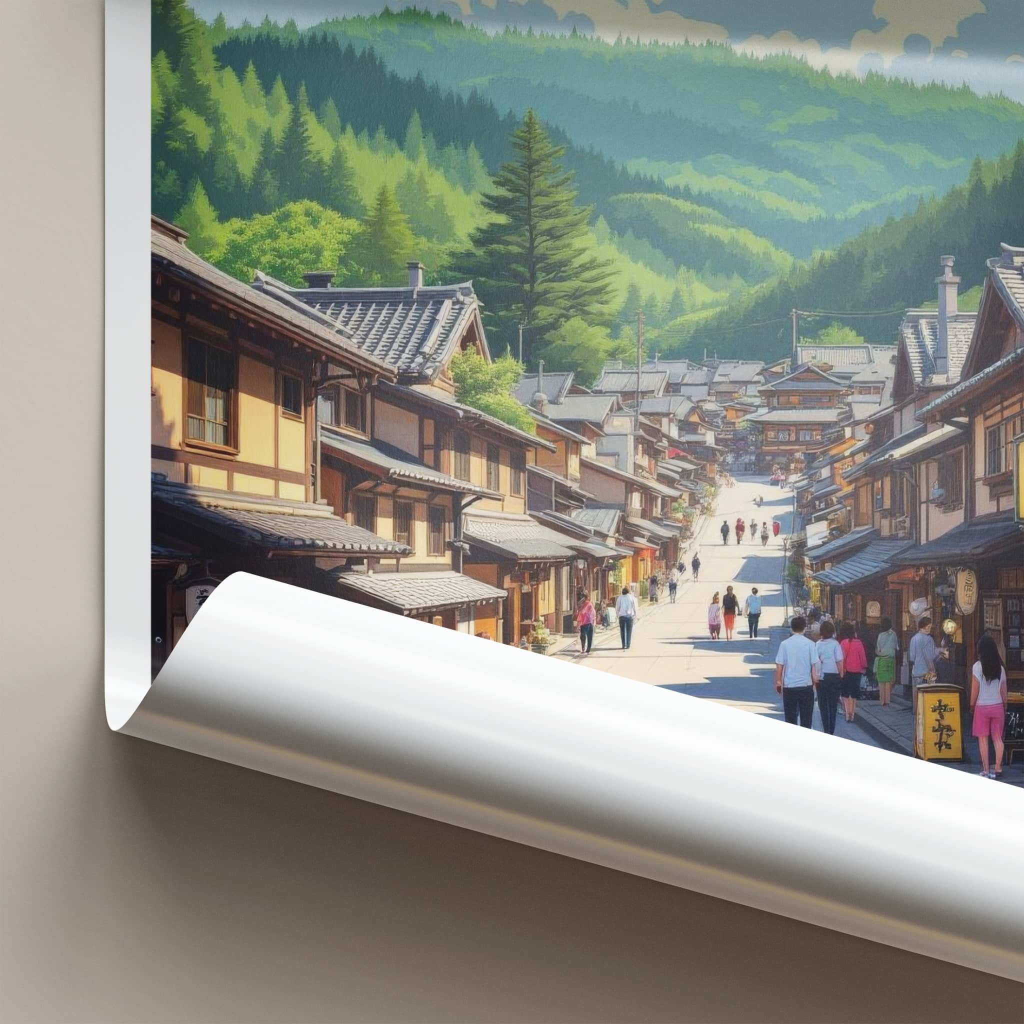 Narai-Juku Poster - Japan Travel Art - Historic Street Scene Home Decor