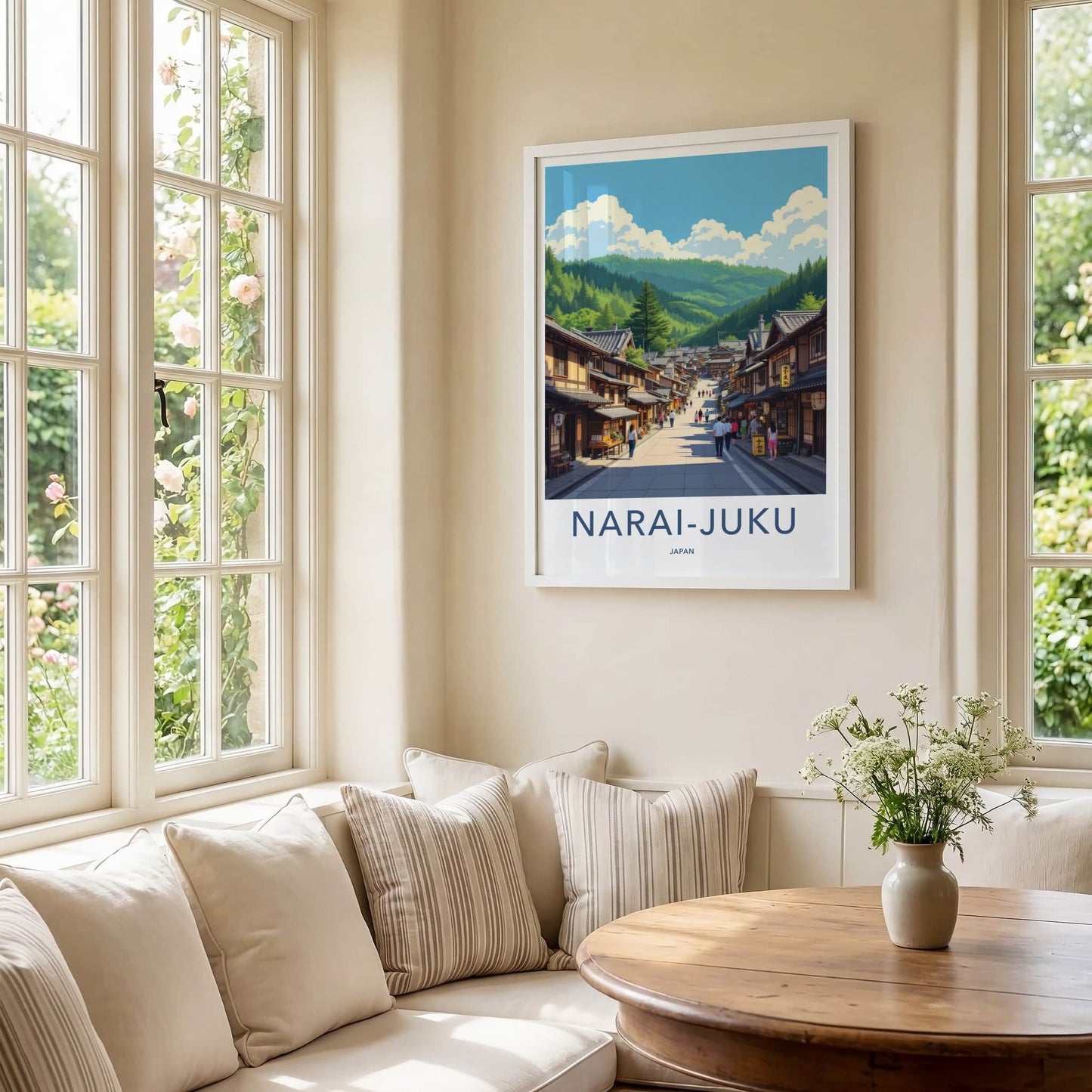Narai-Juku Poster - Japan Travel Art - Historic Street Scene Home Decor