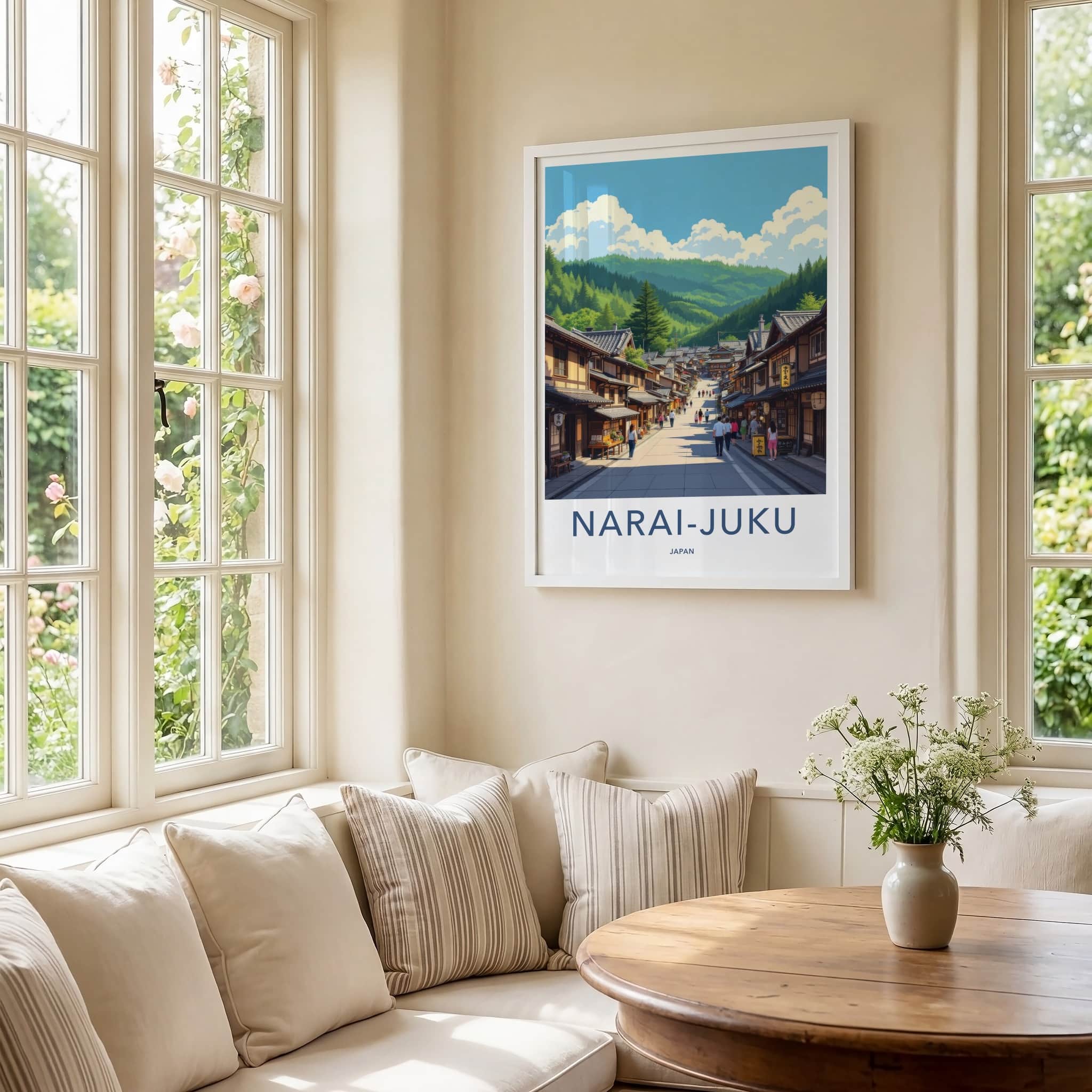 Narai-Juku Poster - Japan Travel Art - Historic Street Scene Home Decor