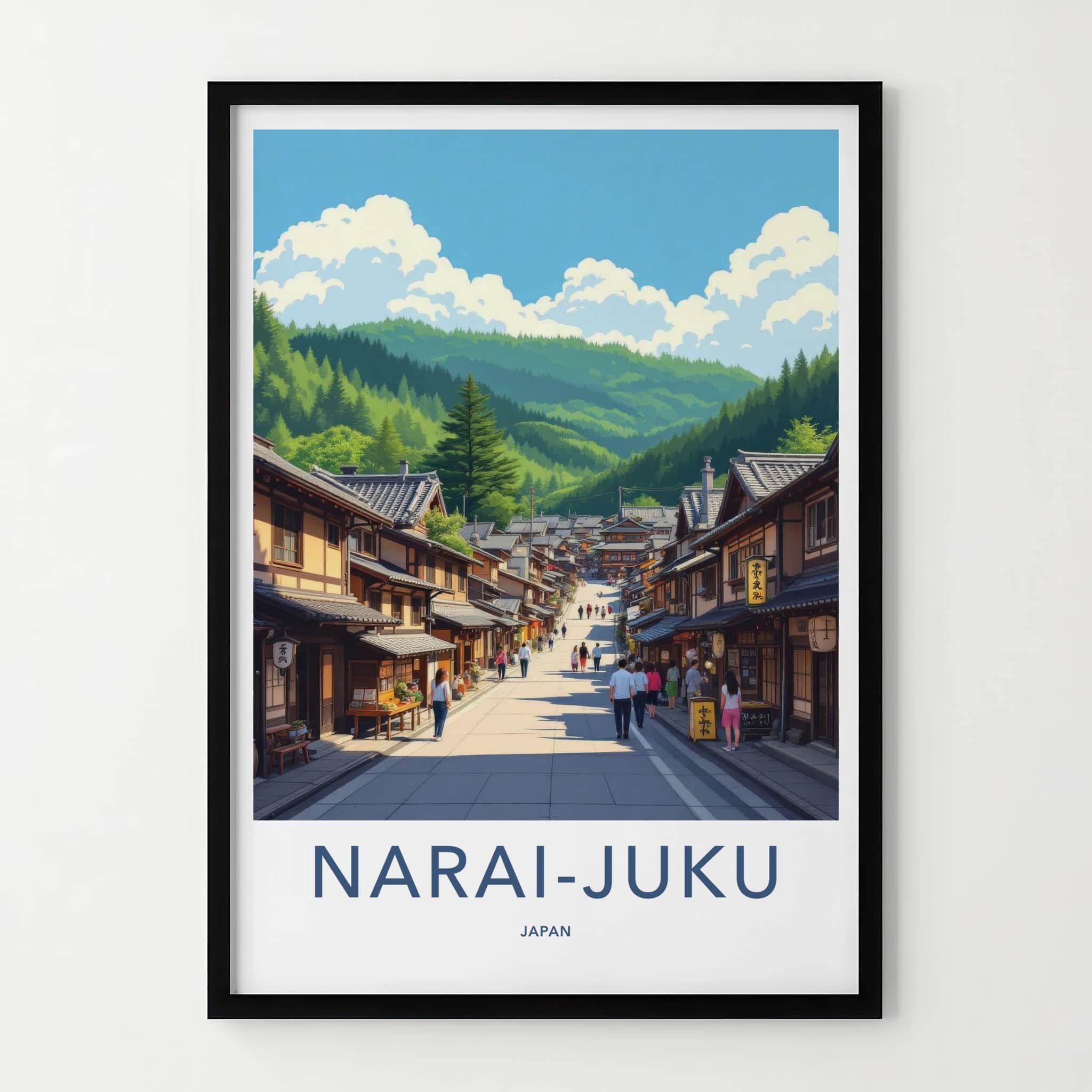 Narai-Juku Poster - Japan Travel Art - Historic Street Scene Home Decor