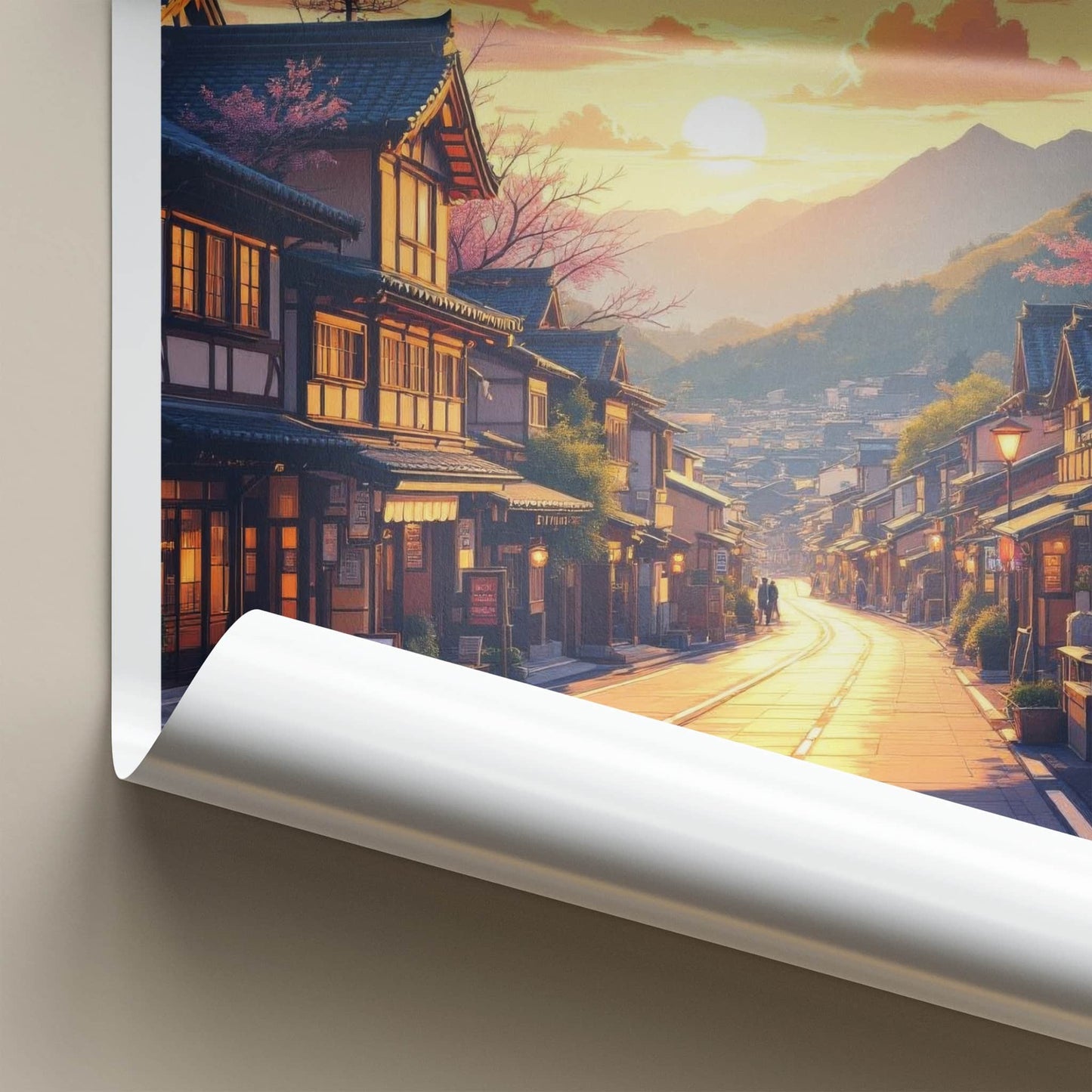 Narai-Juku Poster - Japan Travel Art - Sunset Mountain Village Wall Decor