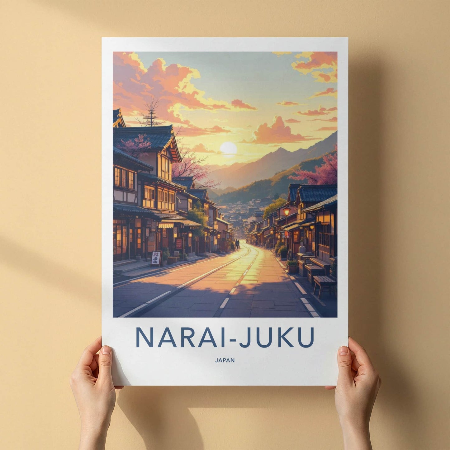 Narai-Juku Poster - Japan Travel Art - Sunset Mountain Village Wall Decor