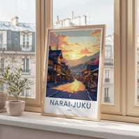 Narai-Juku Poster - Japan Travel Art - Sunset Mountain Village Wall Decor