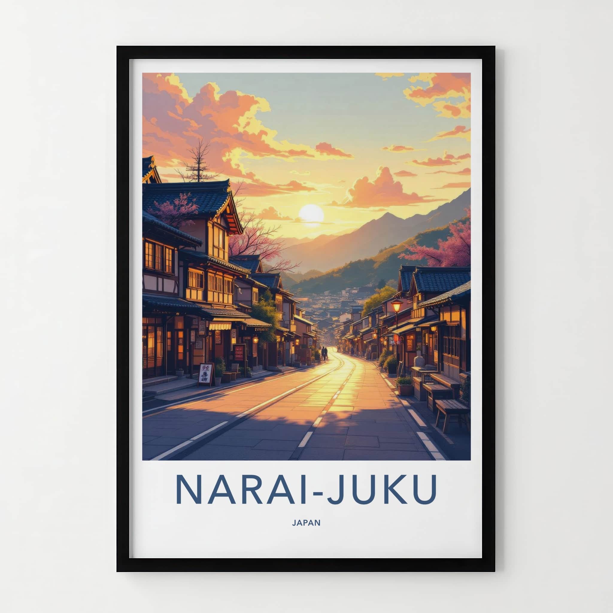Narai-Juku Poster - Japan Travel Art - Sunset Mountain Village Wall Decor