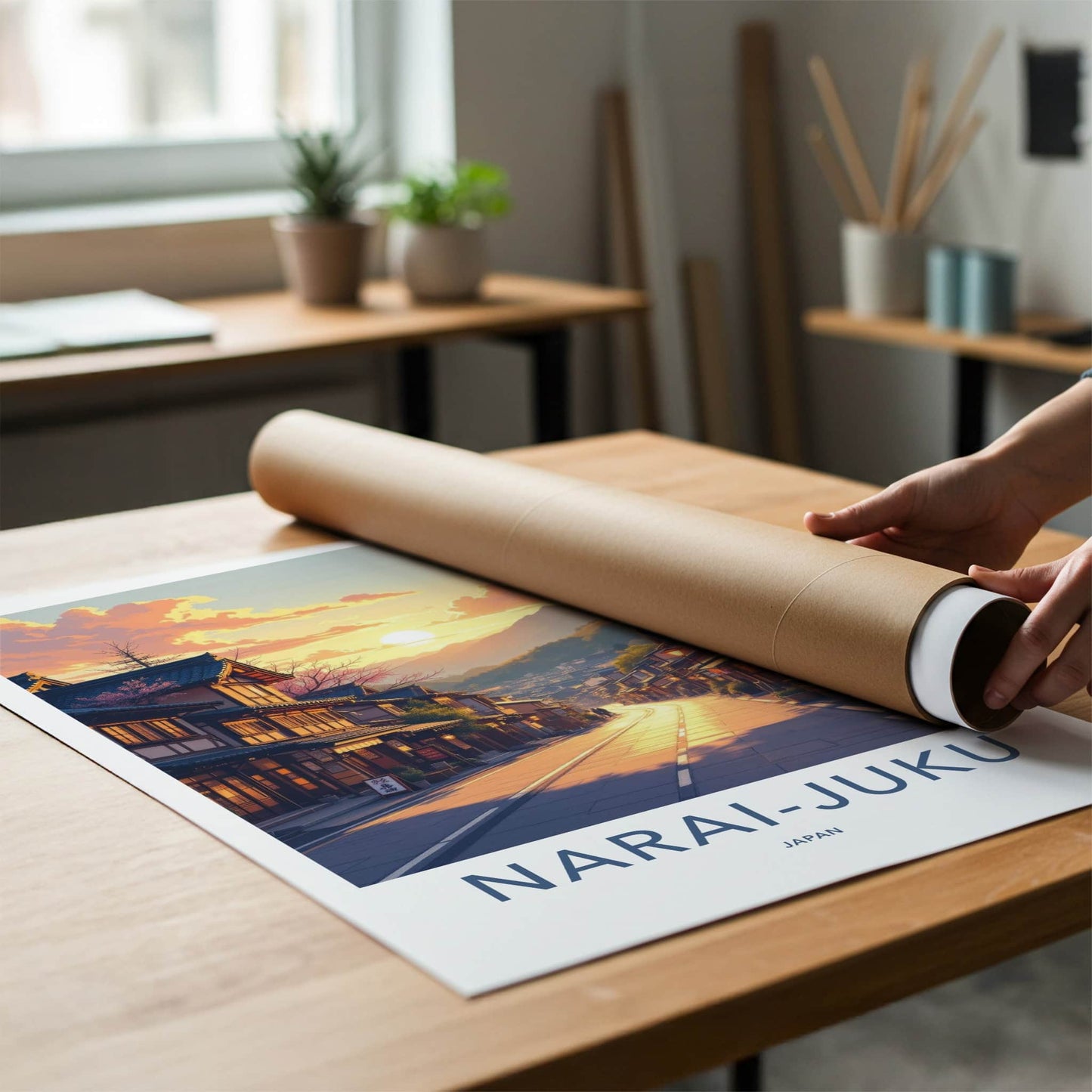 Narai-Juku Poster - Japan Travel Art - Sunset Mountain Village Wall Decor