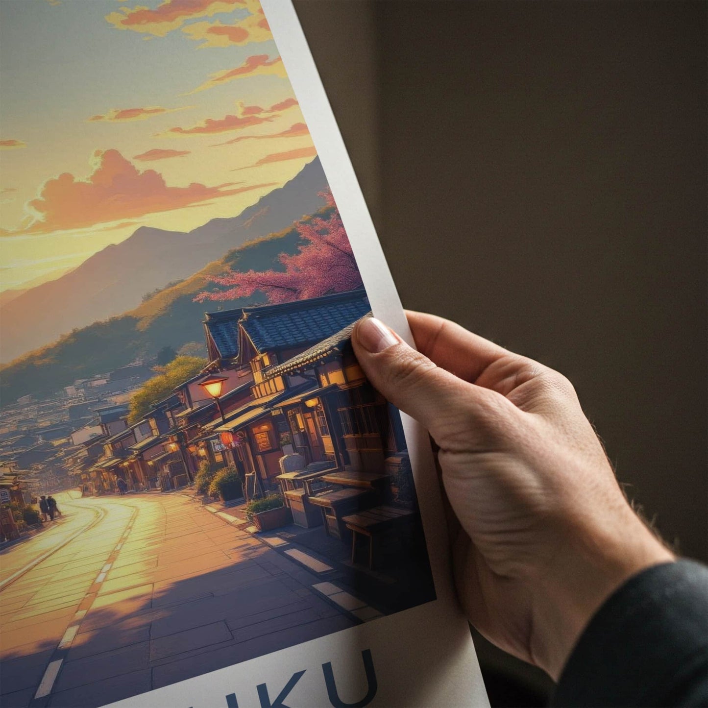Narai-Juku Poster - Japan Travel Art - Sunset Mountain Village Wall Decor