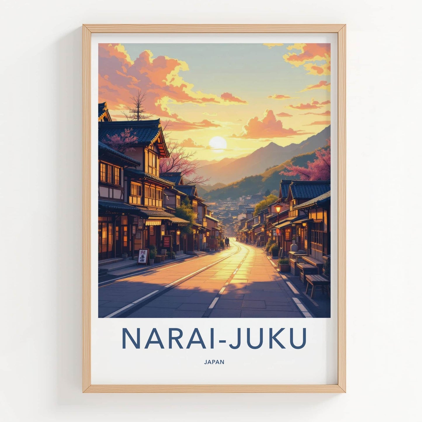 Narai-Juku Poster - Japan Travel Art - Sunset Mountain Village Wall Decor