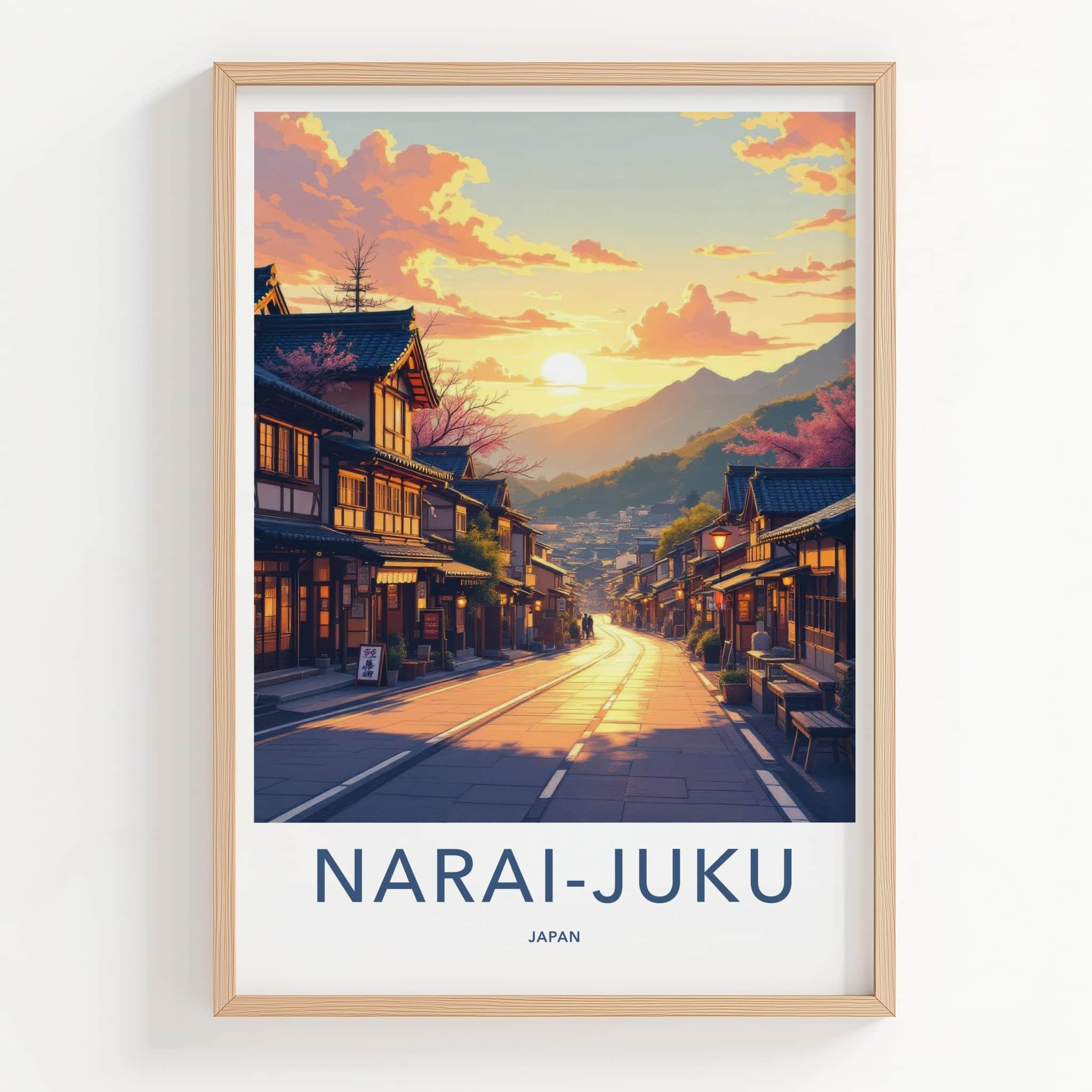 Narai-Juku Poster - Japan Travel Art - Sunset Mountain Village Wall Decor