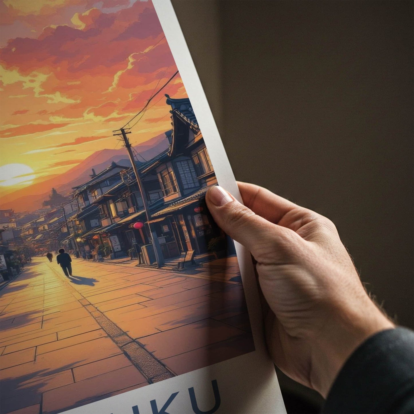 Narai-Juku Poster - Japan Travel Art - Village Street Sunset Home Decor