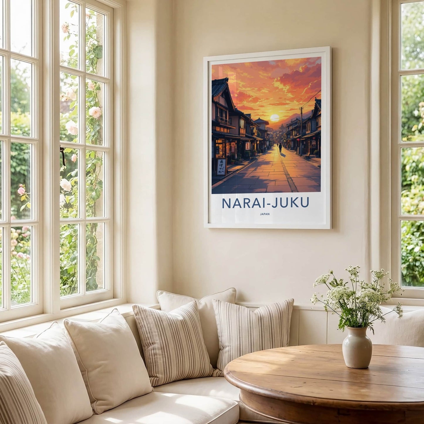 Narai-Juku Poster - Japan Travel Art - Village Street Sunset Home Decor