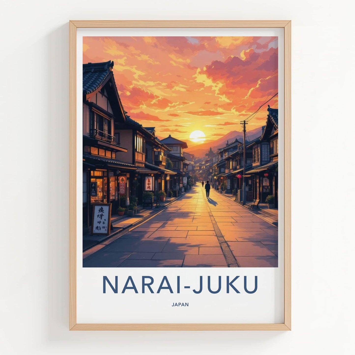 Narai-Juku Poster - Japan Travel Art - Village Street Sunset Home Decor