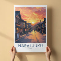 Narai-Juku Poster - Japan Travel Art - Village Street Sunset Home Decor