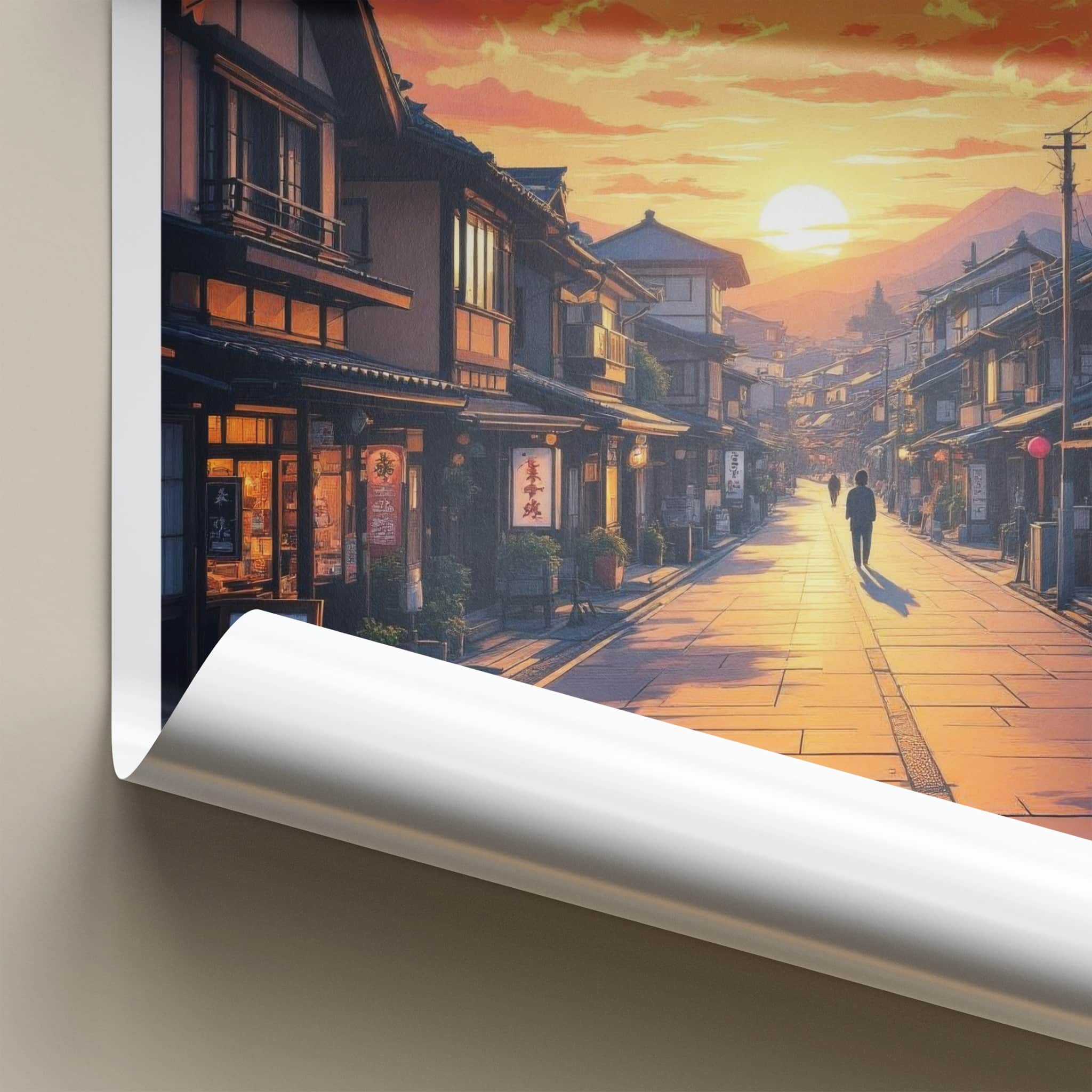 Narai-Juku Poster - Japan Travel Art - Village Street Sunset Home Decor