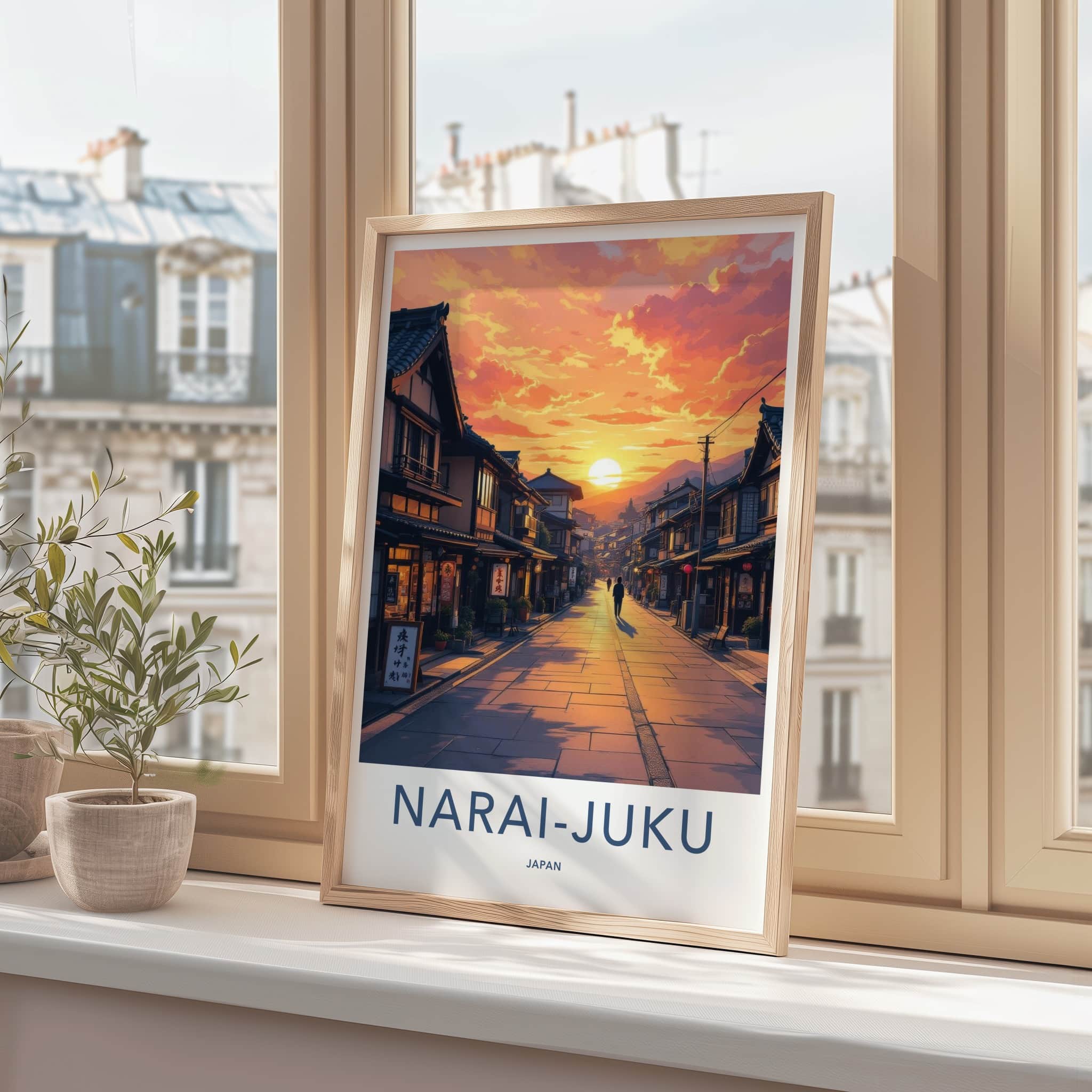 Narai-Juku Poster - Japan Travel Art - Village Street Sunset Home Decor