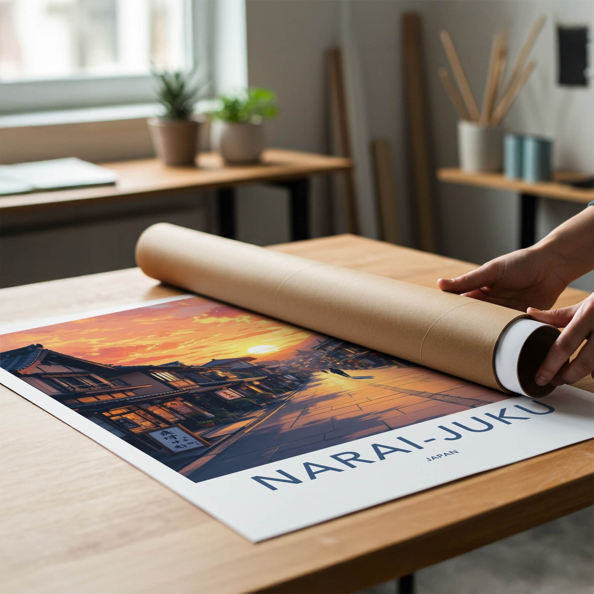 Narai-Juku Poster - Japan Travel Art - Village Street Sunset Home Decor