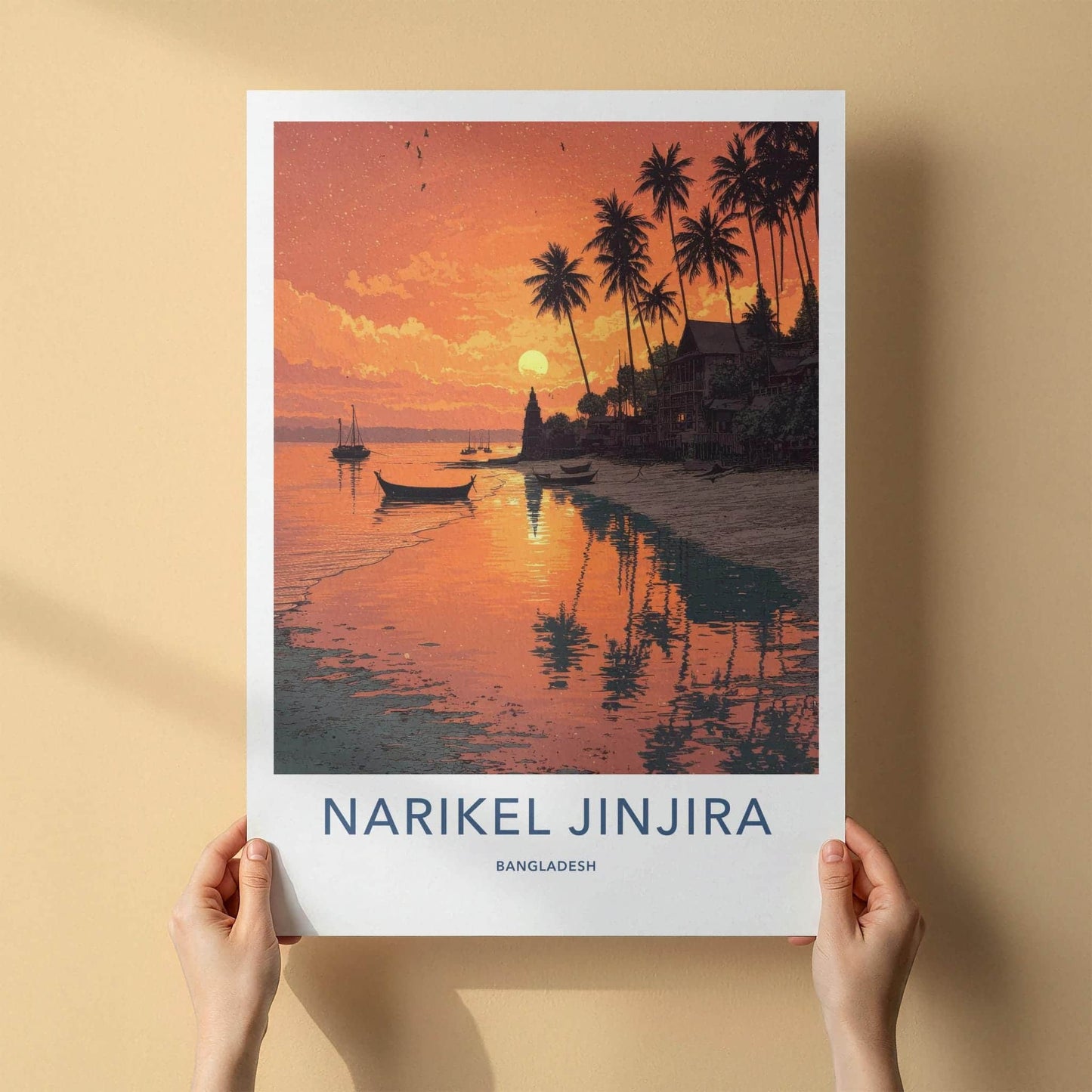 Narikel Jinjira Poster - Bangladesh Travel Art - Tropical Sunset Beach Home Decor