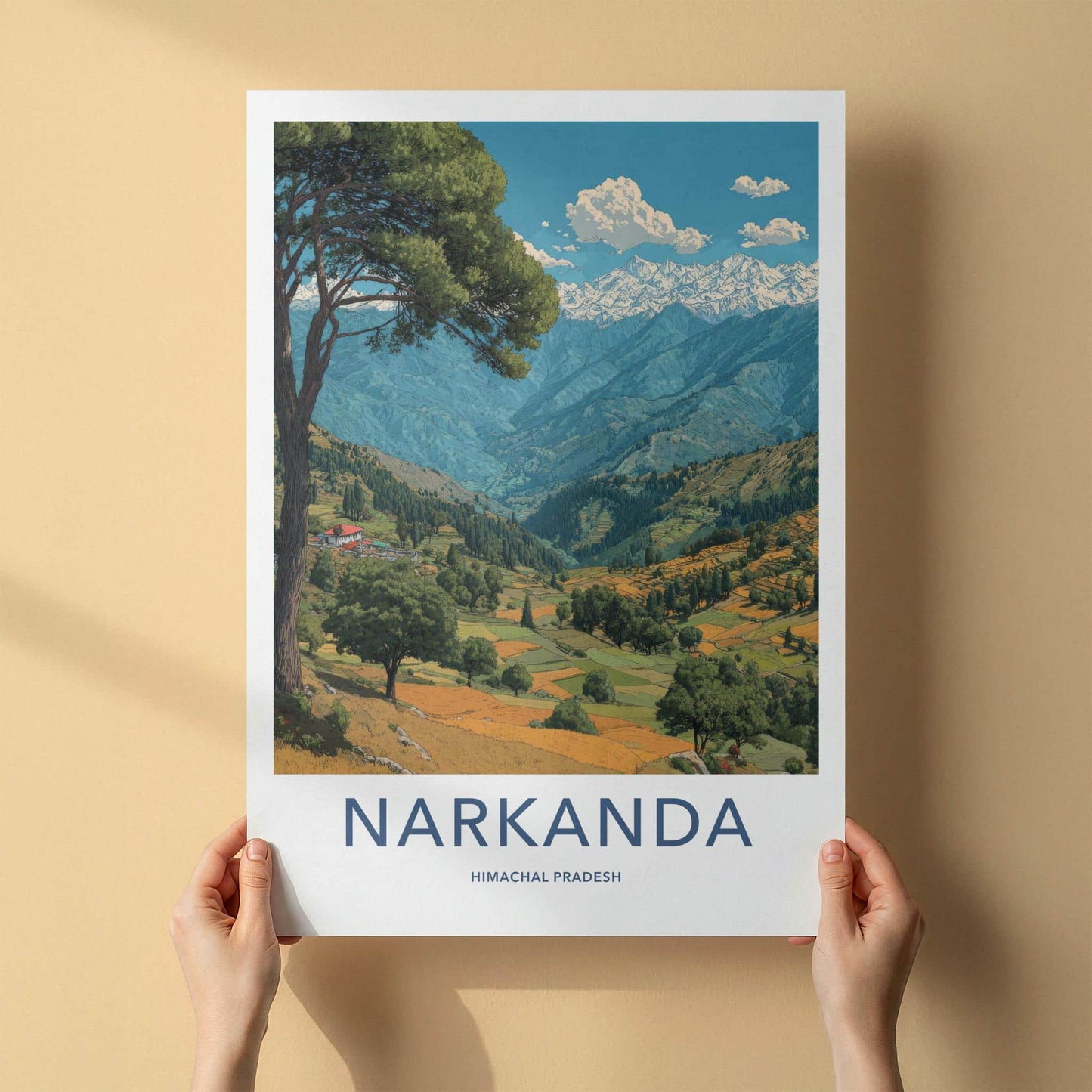 Narkanda Poster - India Travel Art - Himachal Pradesh Himalayan Valley Farms Wall Decor