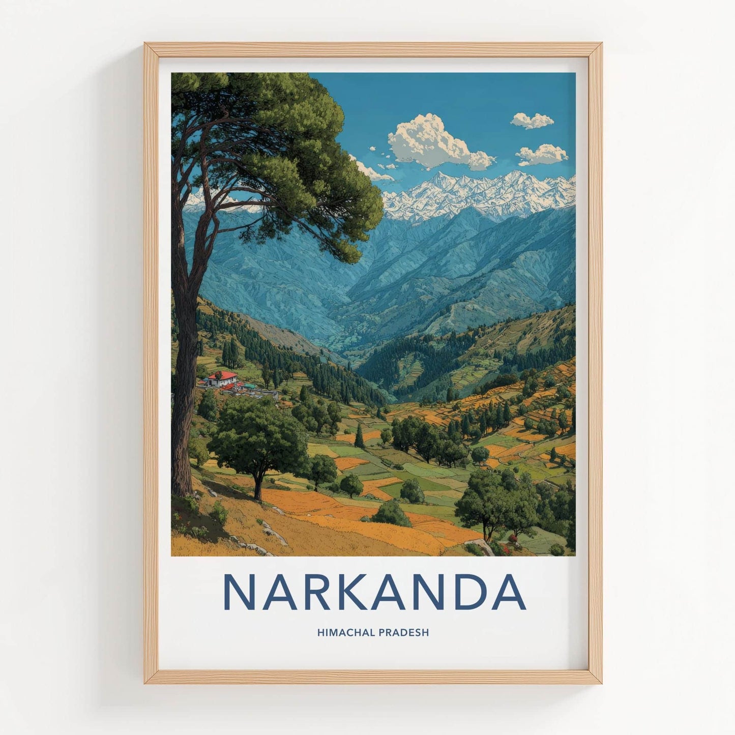 Narkanda Poster - India Travel Art - Himachal Pradesh Himalayan Valley Farms Wall Decor