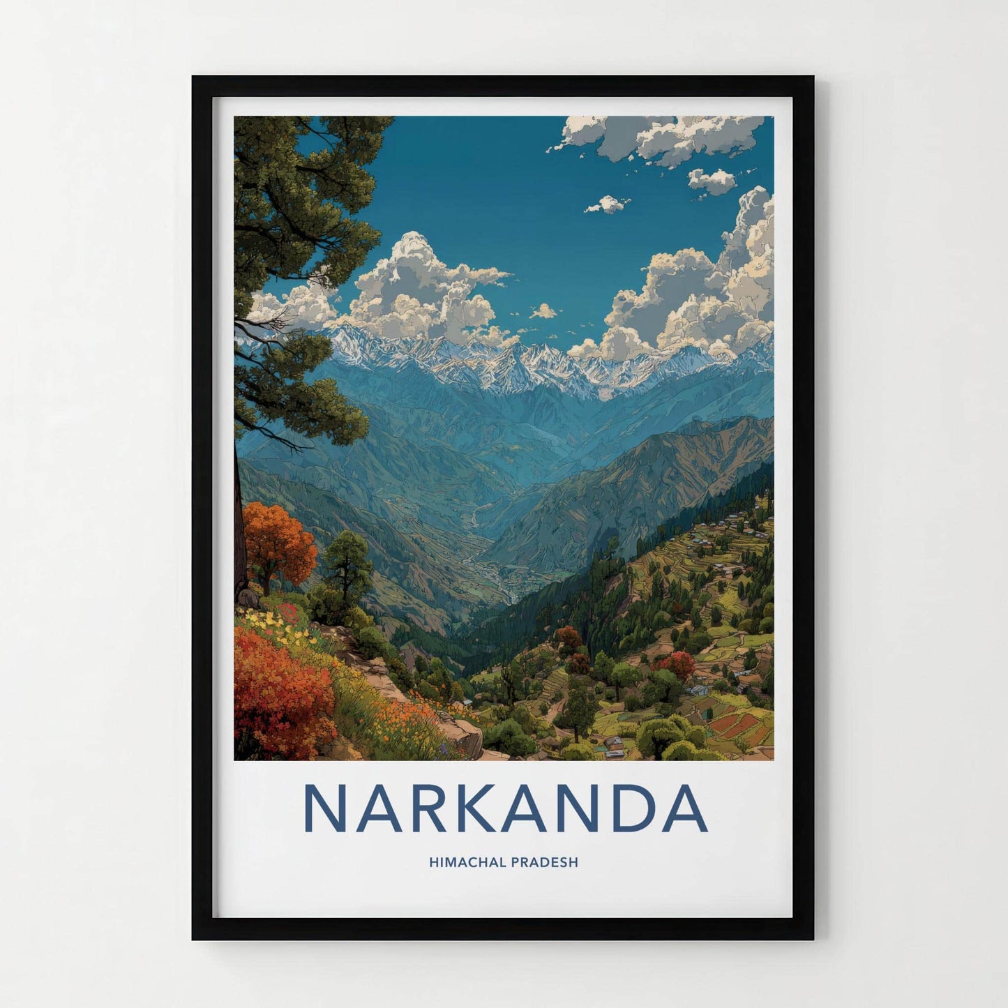 Narkanda Poster - India Travel Art - Himachal Pradesh Himalayan Valley View Home Decor