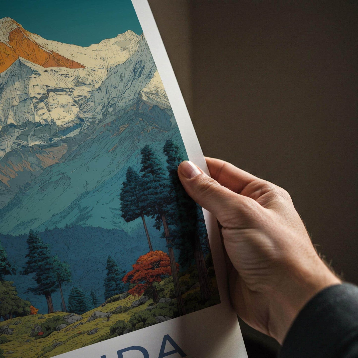 Narkanda Poster - India Travel Art - Himachal Pradesh Snowy Peaks Forest Home Decor