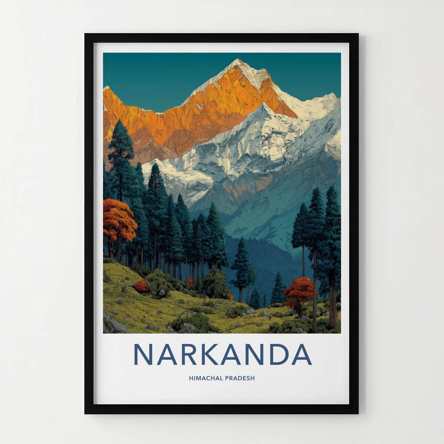 Narkanda Poster - India Travel Art - Himachal Pradesh Snowy Peaks Forest Home Decor