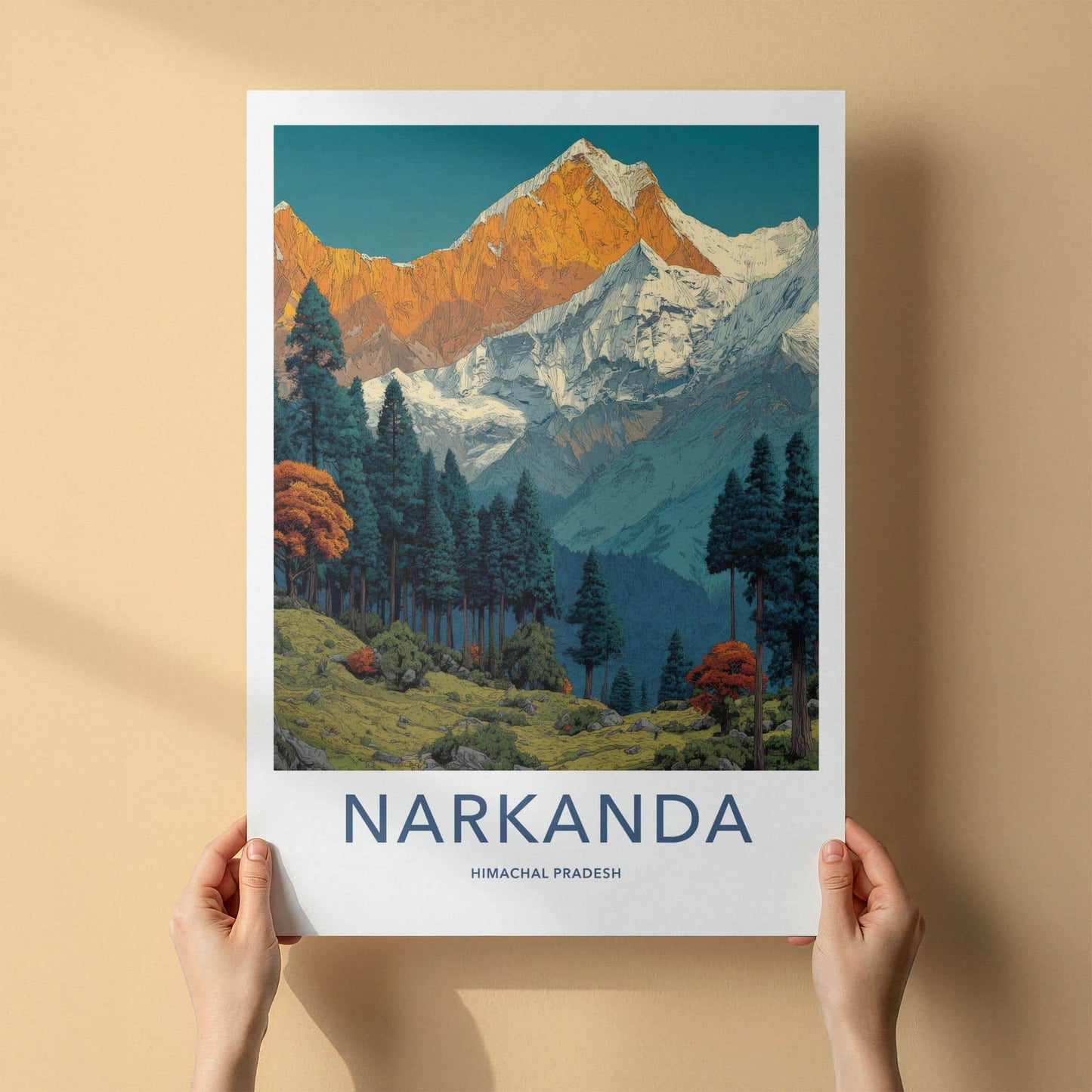 Narkanda Poster - India Travel Art - Himachal Pradesh Snowy Peaks Forest Home Decor