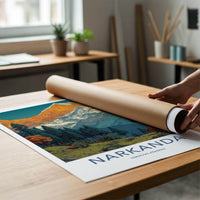 Narkanda Poster - India Travel Art - Himachal Pradesh Snowy Peaks Forest Home Decor