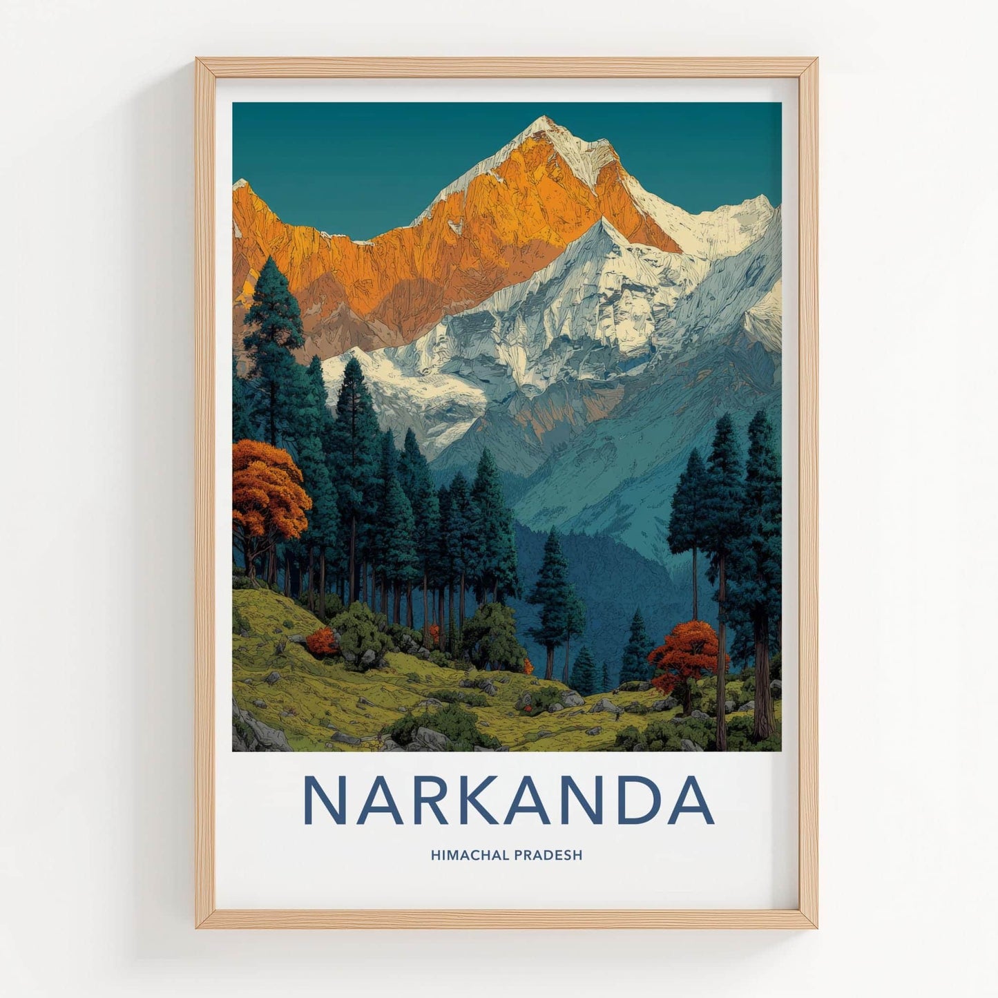 Narkanda Poster - India Travel Art - Himachal Pradesh Snowy Peaks Forest Home Decor