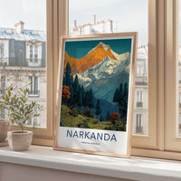 Narkanda Poster - India Travel Art - Himachal Pradesh Snowy Peaks Forest Home Decor
