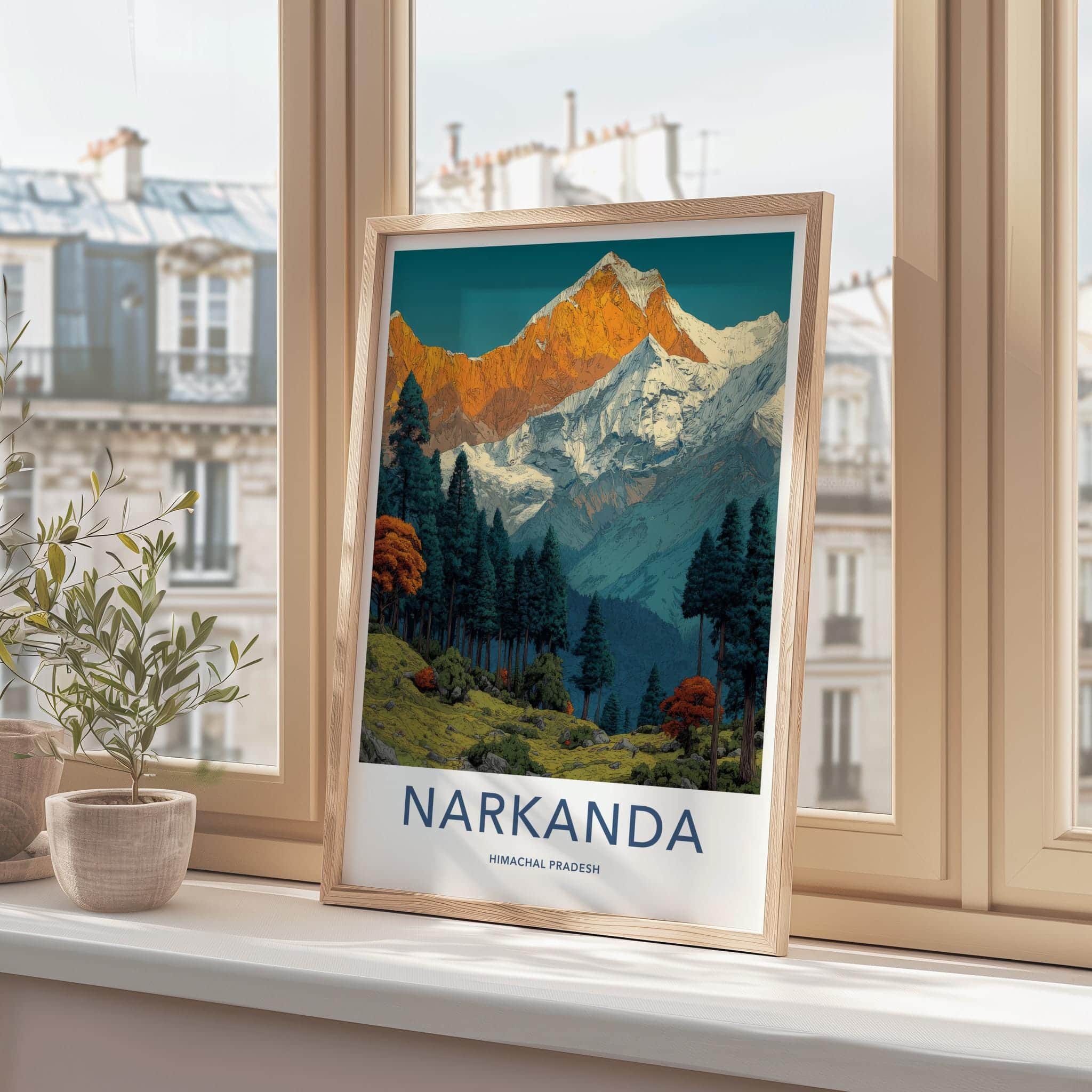 Narkanda Poster - India Travel Art - Himachal Pradesh Snowy Peaks Forest Home Decor